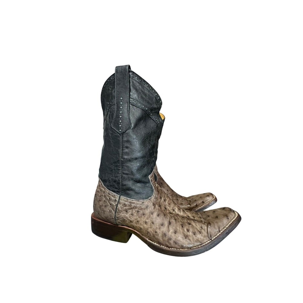 Cuadra Gray Black Size 7.5 Full Quill Ostrich Two Tone Mexico Mens Boots Leather